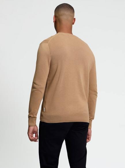 Ben Sherman Textured Cotton Long Sleeve Open Crew Neck Jumper - view 2, Biscuit