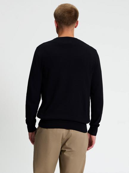 Ben Sherman Textured Cotton Long Sleeve Open Crew Neck Jumper - view 2, Black