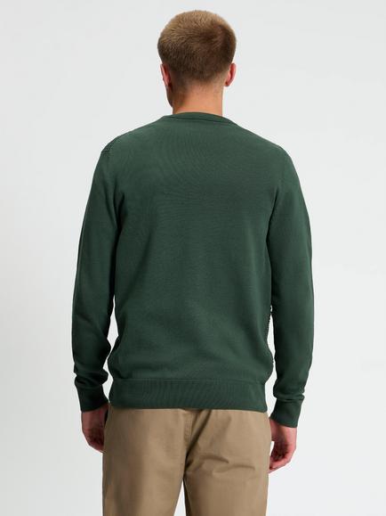 Ben Sherman Textured Cotton Long Sleeve Open Crew Neck Jumper - view 2, Bottle Green