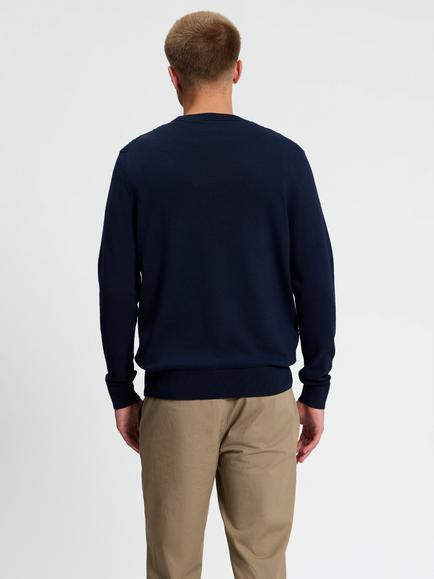 Ben Sherman Textured Cotton Long Sleeve Open Crew Neck Jumper - view 2, Dark Navy