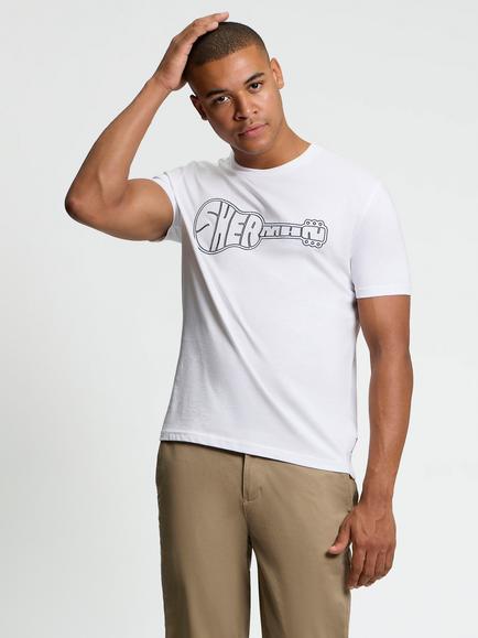 Ben Sherman Cotton Guitar Graphic Crew Neck T-Shirt, White, White