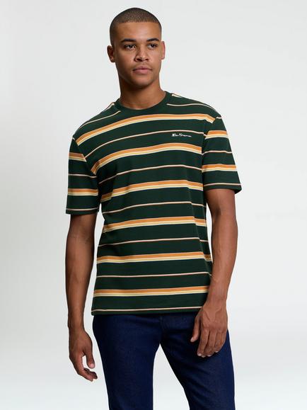 Ben Sherman Heritage Short Sleeve Stripe T-Shirt, Bottle Green/Multi, Bottle Green/Multi