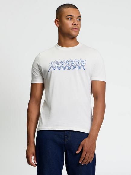 Ben Sherman Cotton Graphic Crew Neck T-Shirt, Ivory/Blue, Ivory/Blue