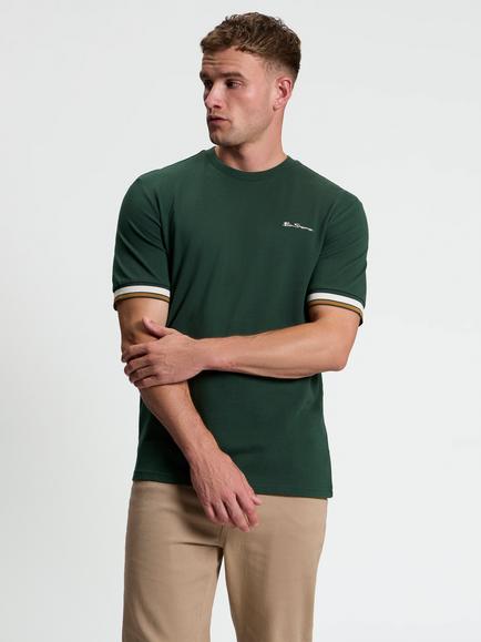 Ben Sherman Short Sleeve Textured Pique Crew Neck T-Shirt, Bottle Green