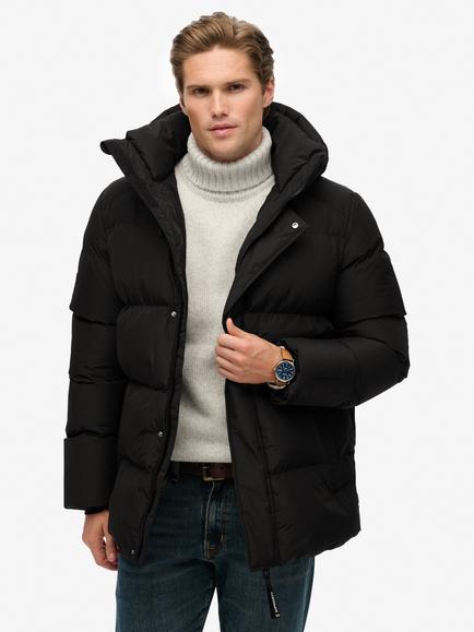Superdry Hooded Mid Length Sports Puffer Jacket, Black, Black