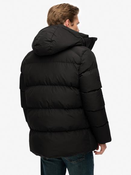 Superdry Hooded Mid Length Sports Puffer Jacket, Black - view 2, Black