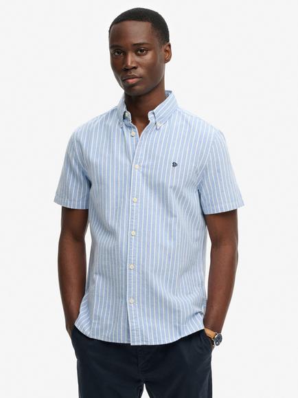 Superdry Cotton Short Sleeve Oxford Shirt, Broker Blue Stripe, Broker Blue Stripe