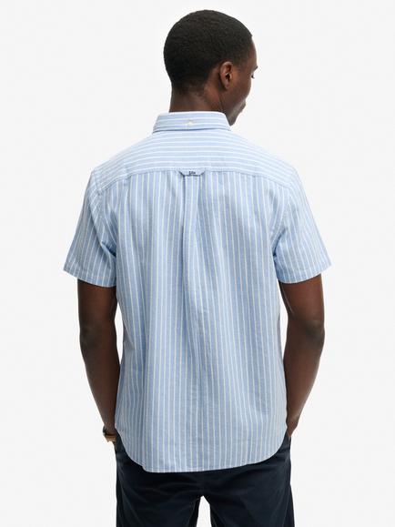 Superdry Cotton Short Sleeve Oxford Shirt, Broker Blue Stripe - view 2, Broker Blue Stripe