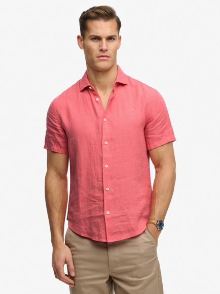 Superdry Riviera Linen Shirt, Coral, Coral