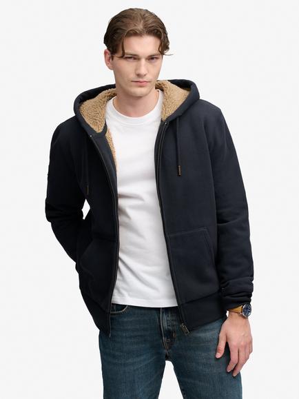 Superdry Borg Lined Zip Hoodie, Eclipse Navy, Eclipse Navy