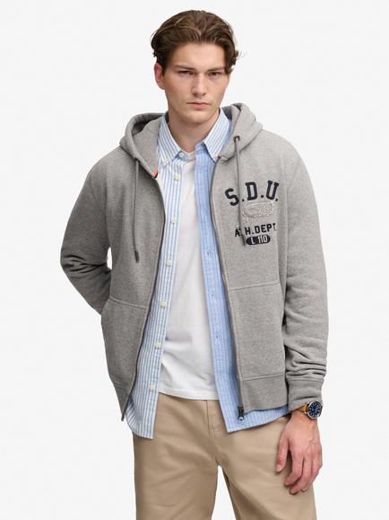Superdry Cotton Rich Zip-Through Hoodie, Dark Grey Marl, Dark Grey Marl