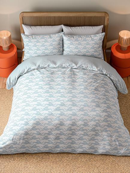 Scion Hares Duvet Cover Set, Blue Stripe