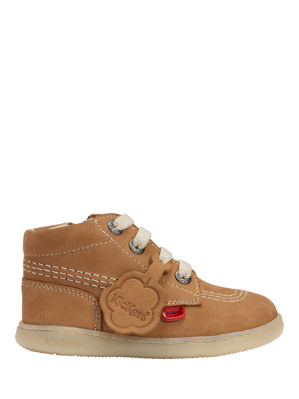 Kickers Kids' Playflex Kick Hi Leather Shoes, Tan Nubuck, Tan Nubuck