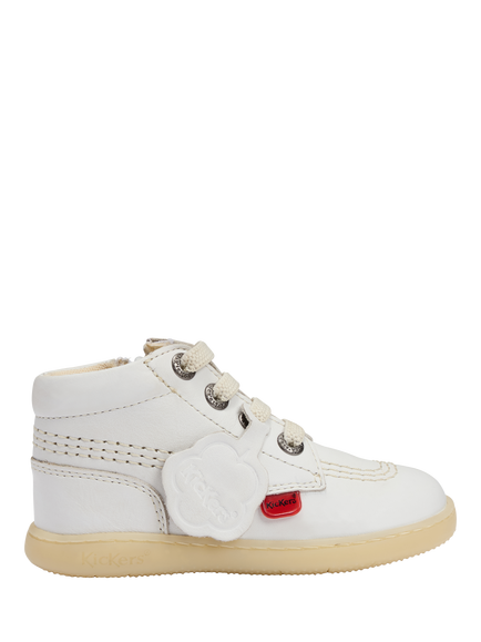 Kickers Kids' Playflex Leather Kick Hi Boots, White Leather, White Leather