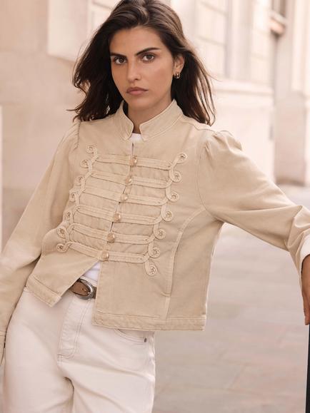 Mint Velvet Denim Military Jacket, Natural, Natural
