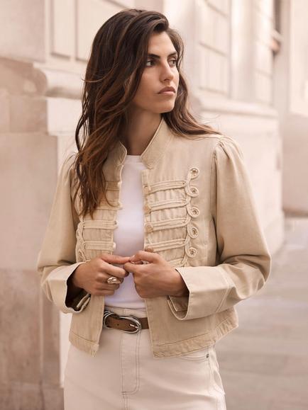 Mint Velvet Denim Military Jacket, Natural - view 2, Natural
