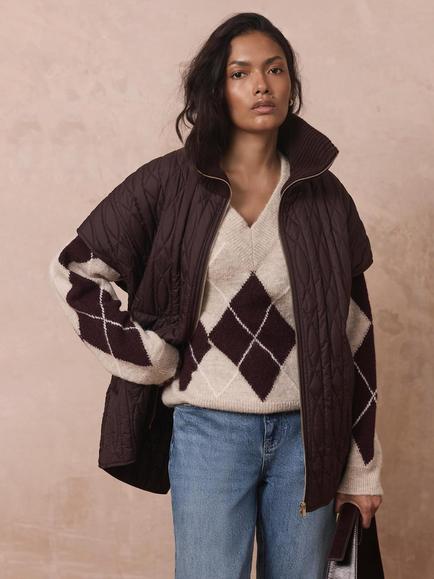 Mint Velvet Brown Quilted Gilet, Brown - view 2, Brown