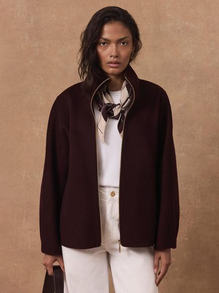 Mint Velvet Wool Blend Hand Finished Bomber Jacket, Red Burgundy, Red Burgundy
