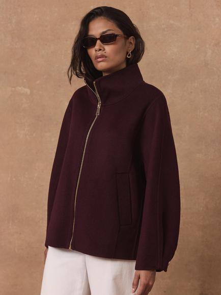 Mint Velvet Wool Blend Hand Finished Bomber Jacket, Red Burgundy - view 2, Red Burgundy
