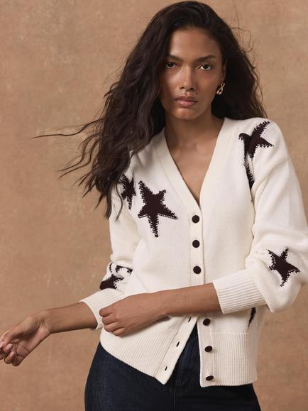 Mint Velvet Star Detail Cardigan, White Ivory, White Ivory