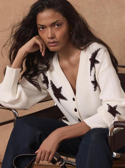 Mint Velvet Star Detail Cardigan, White Ivory - view 2, White Ivory