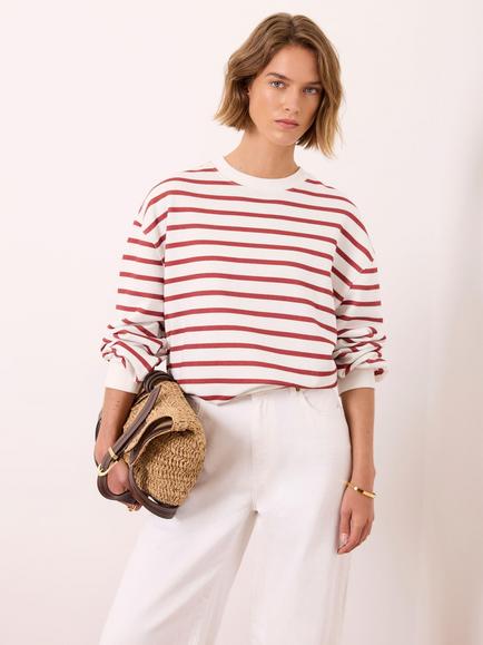 Mint Velvet Striped Blouson Sweatshirt, White Ivory, White Ivory