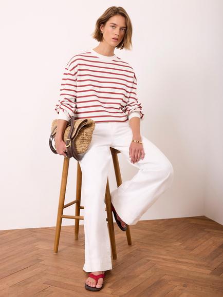 Mint Velvet Striped Blouson Sweatshirt, White Ivory - view 2, White Ivory