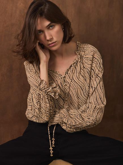 Mint Velvet Graphic Print Blouse, Natural - view 2, Natural