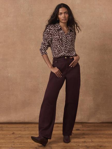 Mint Velvet Animal Print Soft Shirt, Red Burgundy - view 2, Red Burgundy