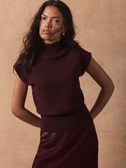 Mint Velvet Sleeveless Knit Top - view 2, Red Burgundy