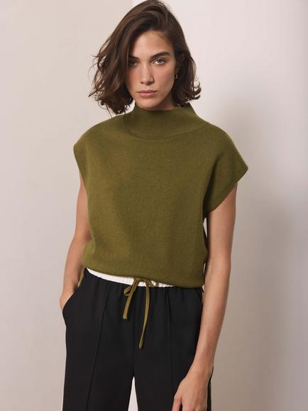 Mint Velvet Wool Blend Sleeveless Top, Green - view 2, Green