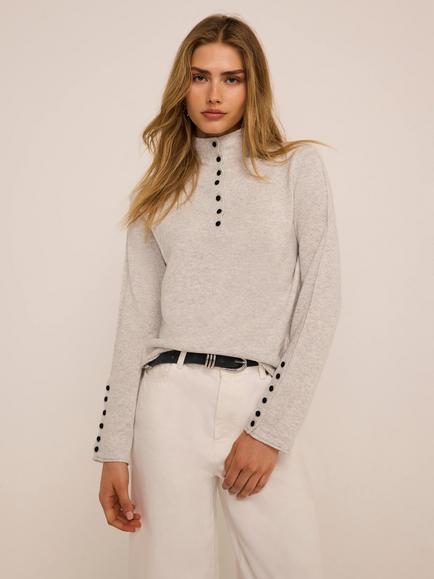 Mint Velvet Button Detail Knit Top, Grey, Grey