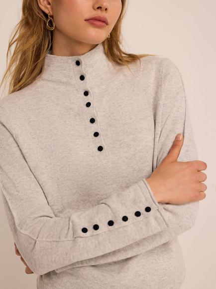 Mint Velvet Button Detail Knit Top, Grey - view 2, Grey