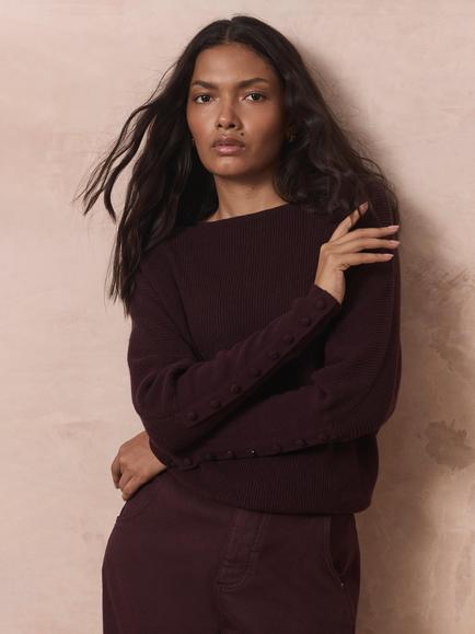 Mint Velvet Lace Detail Jumper, Burgundy - view 2, Burgundy