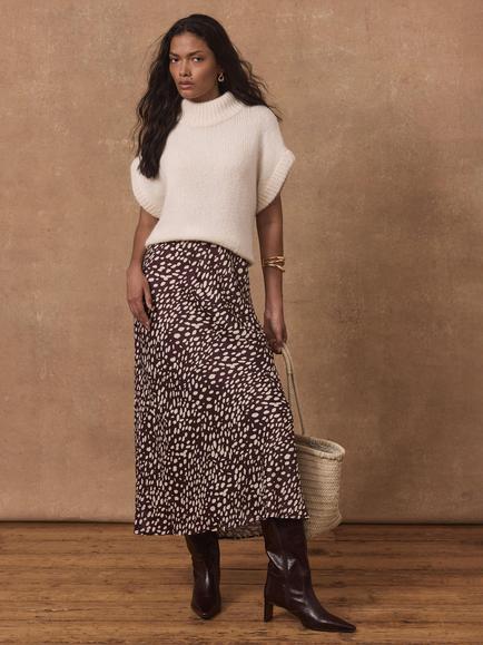 Mint Velvet Animal Print Satin Maxi Slip Skirt, Red Burgundy, Red Burgundy