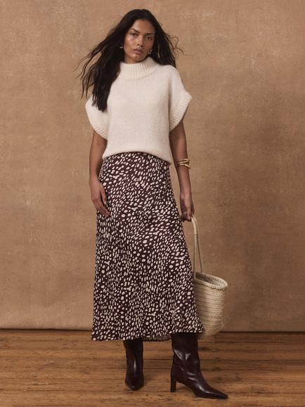 Mint Velvet Animal Print Satin Maxi Slip Skirt, Red Burgundy - view 2, Red Burgundy
