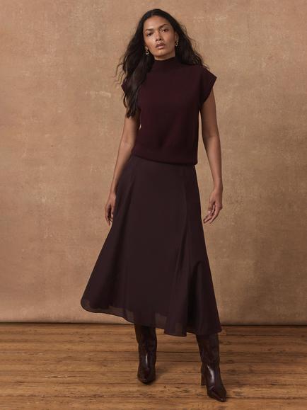 Mint Velvet Full Midi Skirt, Red Burgundy, Red Burgundy
