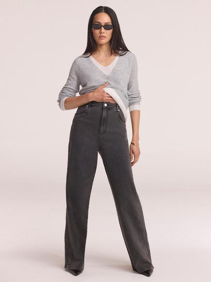 Mint Velvet Seam Detail Wide Leg Jeans, Grey