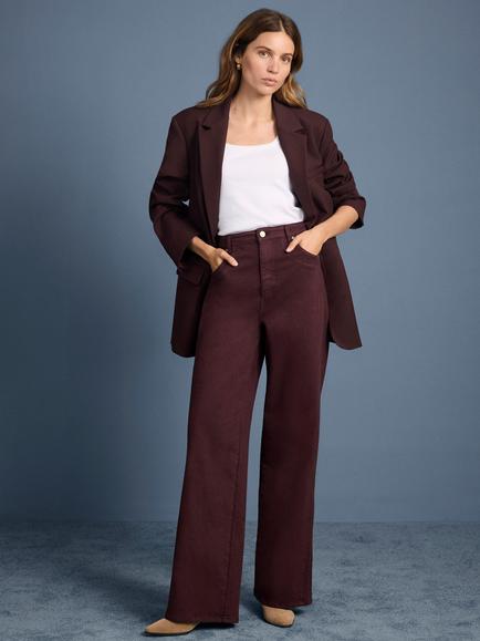 Mint Velvet Seam Detail Wide Leg Jeans, Red Burgundy