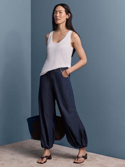 Mint Velvet Cotton Denim Balloon Leg Jeans, Blue Navy, Blue Navy