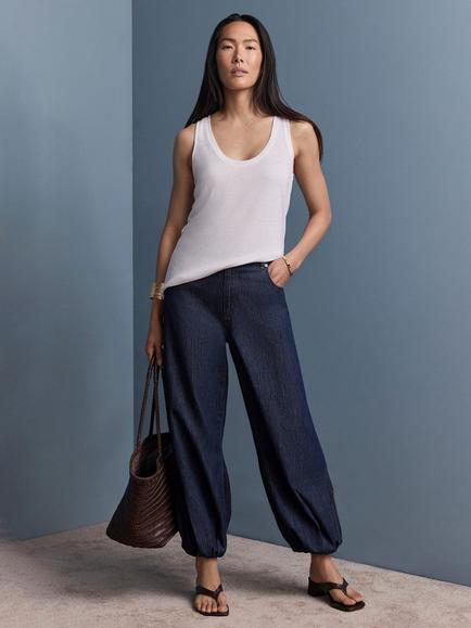 Mint Velvet Cotton Denim Balloon Leg Jeans, Blue Navy - view 2, Blue Navy