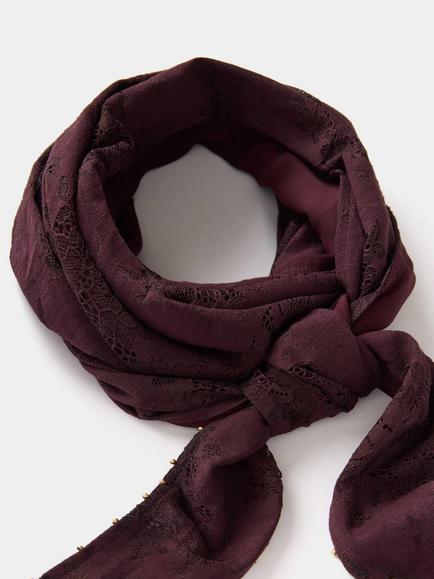 Mint Velvet Lace Triangle Scarf, Red Burgundy - view 2, Red Burgundy
