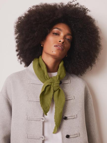 Mint Velvet Scallop Edge Knit Scarf, Green - view 2, Green