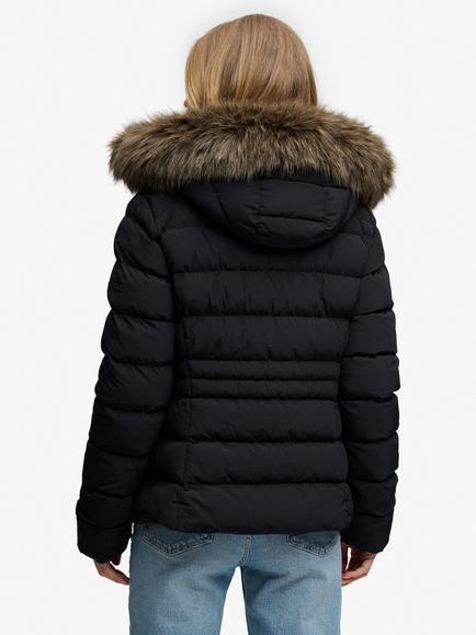 Superdry Hooded Faux Fur Fuji Padded Jacket, Black - view 2, Black