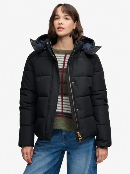 Superdry Premium Hooded Puffer Jacket, Black, Black
