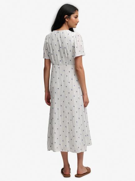 Superdry Floral Print Short Sleeve Button Down Midi Tea Dress, Cream/Blue - view 2, Cream/Blue