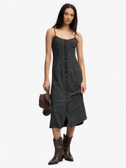 Superdry Spot Print Button Down Cami Midi Dress, Black/White, Black/White