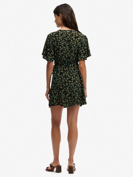 Superdry Floral Print Mini Swing Wrap Dress, Black/Multi - view 2, Black/Multi
