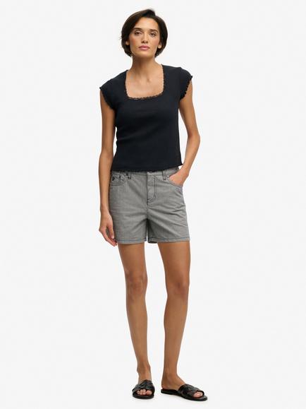 Superdry Mid Rise Striped Cotton Shorts, Navy Hickory, Navy Hickory