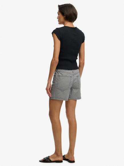 Superdry Mid Rise Striped Cotton Shorts, Navy Hickory - view 2, Navy Hickory